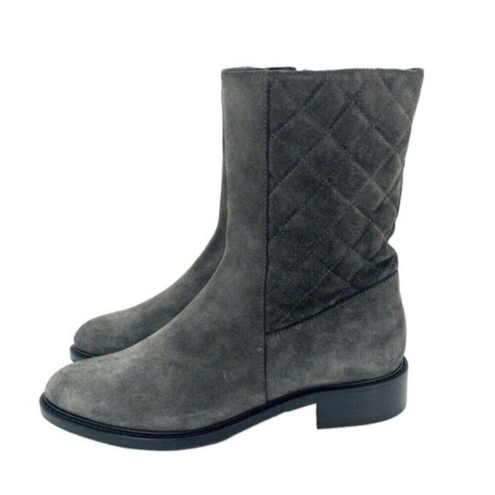 Aquatalia Gail Quilted Suede Mid Calf  Flat Boots DARK GREY SZ 6.5 $595 NEW